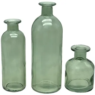 Vase Grün Salbeigrün Glas Blumenvase Dekovasen 3 Fach Sortiert