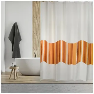 MSV Duschvorhang TIERRA, Anti-Schimmel Textil-Duschvorhang, schwere Qualität Baumwolle/Polyester, wasserabweisend, Anti-Schimmel, Anti-Bakteriell, waschbar, Made in Spain, 180x200, beige-natur/bunt