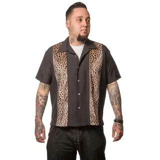 Steady Clothing Kurzarmhemd Leopard Muster Schwarz Retro Vintage Bowling Shirt Rockabilly schwarz XXL