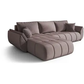 cornero Ecksofa Velours 3-Sitzer Dunkelrosa