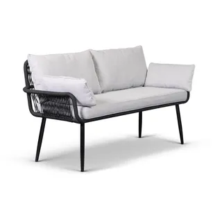 Gartensofa 2-Sitzer ANDY aus Aluminium und Rope-Geflecht inkl. Polsterauflage - Grau