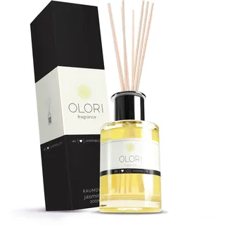 Raumduft Jasmin - Diffuser mit Stäbchen - Duftöl mit ätherischen Ölen neutralisiert Küchengerüche - 100% Natürlich blumig & erfrischend - Raumdiffuser mit Duftstäbchen - Duftspender im Glas (200 ml)