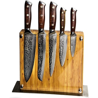 Stallion Messerblock Damastmesser Set Ironwood - Küchenmesser Set aus Japanischem Damaststahl (VG10) - Messerset Damast aus extrem harten Gidgee Edelholzgriff - Damaszener Messer höchster Qualität