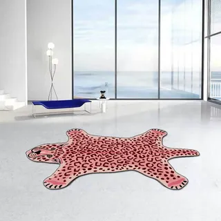 ZQYMM Leoparden Druck Kunstfell Teppich, Rutschfeste Fußmatte Für Wohnzimmer, Schlafzimmer, Kinderzimmer, Dschungel-Themenzimmer, Spielzimmer - Pink Leopard, 80 * 120CM