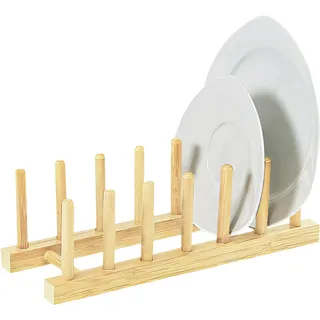 ECO TELLERSTÄNDER 6 Teller Bambus Brettchenständer Holz Abtropfständer Deckelhalter Tellerhalter Tellerregal Halter Geschirr Teller, Tassen, Topfdeckel Ständer 36
