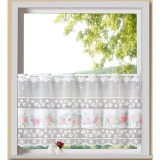 WECKBRODT Scheibengardine WECKBRODT "Rosen", rosa (weiß, rosé), B:145cm H:45cm, Jacquard, Polyester, Gardinen, Bistro, Jacquard, floral, Bordüre, HxB 45x145cm, Gardine, Store