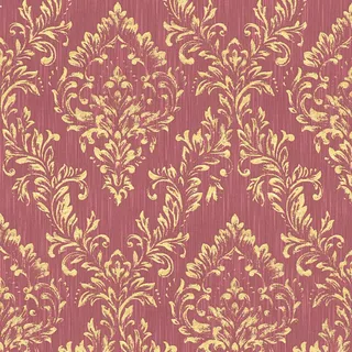Bricoflor Barock Tapete Rot Gold Wohn und Esszimmer Textiltapete auf Vlies Elegant Edle Textil Vliestapete mit Ornament mit Glitzer Metallic Effekt