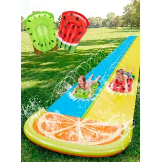 SLOOSH Slip Slide 2-Personen-Wasserrutsche mit 2 Boogie-Boards Hinterhof-Wasserrutsche im Freien mit Sprinkler Sommerspielzeug 609 x 157 cm