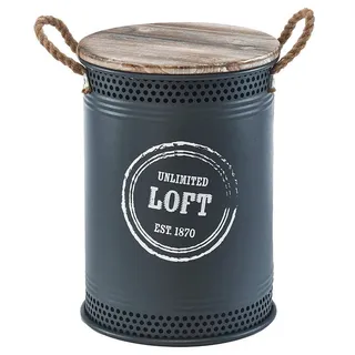 Kobolo Wäschekorb Aufbewahrungskorb LOFT ANTHRAZI aus Metall und Holz (Stück, 1 St., mit Deckel und Griffen), Gr. M 34 x 47 cm grau