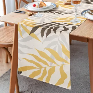 Tischläufer Frühling Sommer Tischläufer Gelb Tisch läufer Braun Grau Blätter Polyester Tischlaufer Wohnzimmer Tischlaufer Modern Küche Esstisch Dekor für Kommode Festival Party Dekoration 33x183cm