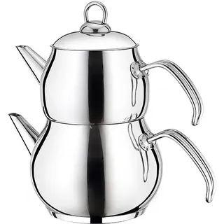 Teekanne Edelstahl Caydanlik Teekocher 2L - 1,2 L silber