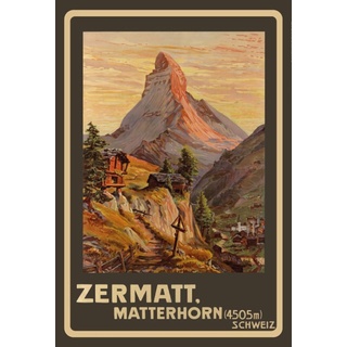 Schatzmix Tin Sign 20x30 cm Zermatt Matterhorn Schweiz Helvetia Swiss Urlaub Berge Alpen Werbung Plakat Bar Kneipe Hau Blechschild, Blech