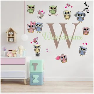 Wandsticker personalisiert Sticker Aquarell Tiere mit Name Wandtattoo für Kinderzimmer Babyzimmer Spielzimmer Mädchen Junge Y037 (Nr. 27 Eule, Mit Wunschname)
