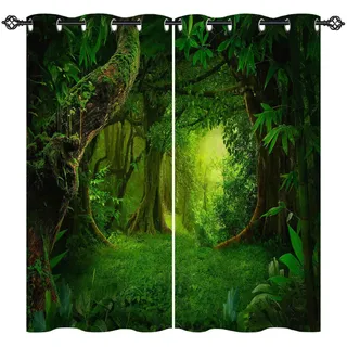ANHOPE Tropisch Dschungel Wald Baum Vorhänge mit Ösen Blickdichte Gardinen Blackout Curtain Thermo Vorhang Weich Schlafzimmer Wohnzimmer Verdunklungsvorhänge 2er Set H 138 x B 107 cm