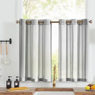 Vangao Voile Scheibengardinen mit Ösen Bistrogadine 2er Set B90xH60 cm Grau