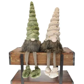 Macosa Home Kantenhocker Wichtel groß Beige od. Grün 60 cm Dekowichtel Stoff Weihnachten (Stoffwichtel), Weihnachtswichtel sitzend modern beige