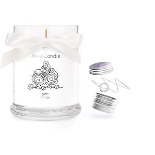 JuwelKerze Fluffy Cotton + Armband Silber - Schmuckkerze 40 Std - Duftkerze im Glas mit frischem Duft - Kerze mit Schmuck - Geschenke für Frauen, Geburtstag