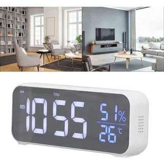 Usb-musik-led-digitalwecker Mit Anzeige Der Raumtemperatur, Weißes Abs, 16,5 X 6,3 Cm