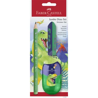 Faber-Castell Schreibset Dino Jumbo Bleistift, Spitzer und Radiergummi