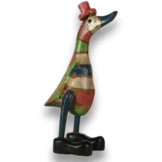 ART-CRAFT Holz Ente Lauf Ente Gartendeko Figur aus Bambus Wurzel und Teak Holz im Vintage Look handbemalt 25cm hoch