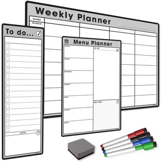 The Magnet Shop Magnetisches Whiteboard-Planer-Set, trocken abwischbar, Wochenplaner, Meine Liste, Monatskalender, 4 trocken abwischbare Markerstifte, Radiergummi (grau, Bündel 3)