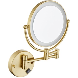 Generisch 8-Zoll-beleuchteter Make-up-Spiegel zur Wandmontage, doppelseitiger Kosmetikspiegel mit LED, ausziehbarer, schwenkbarer Kosmetikspiegel aus gebürstetem Gold, Rasierspiegel aus Mess