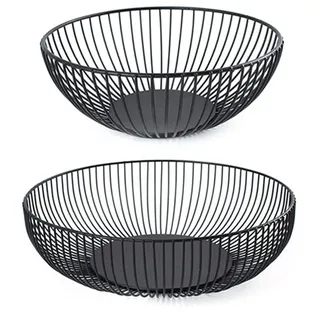Jomewory , 2 Stück Obstschale Schwarz Matt, Eisenkunstschale mit Hohlem Design, Runde Metallkorb für - Gemüse, Zeitung, Snack Korb, Moderner Fruchtkorb