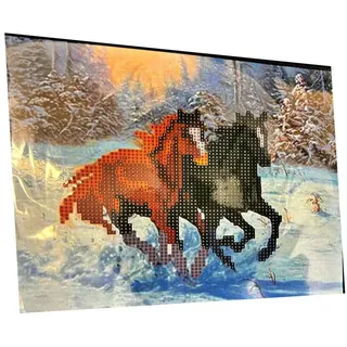 Realb2b Malen nach Zahlen 5d Diamond Painting Pferde + Staffelei Malen nach Zahlen 21x25cm (Komplettset für 5D Diamond Painting inklusive Leinwand, Diamanten und Werkzeugen, Diamond Painting Set mit Zubehör für DIY-Kreativität und Entspannung), 21x25cm 5D Diamond Painting mit präziser Klebeschicht & Zubehör
