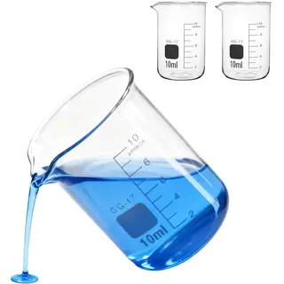 2 Stück Messbecher 10ml Glas Labor Transparent Mini Messzylinder | Hitze- und Chemikalienbeständig bis 400 °C, Gut Sichtbare Skala für Präzises Ablesen, Praktischer Ausguss ohne Verschütten