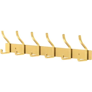 MEIJO Garderobenhaken Edelstahl Garderobenleiste Gold Hakenleiste Garderobe Kleiderhaken Wand mit 6 Haken Wandhaken garderobe für Schlafzimmer Bad Küche Kleiderständer (Gold)