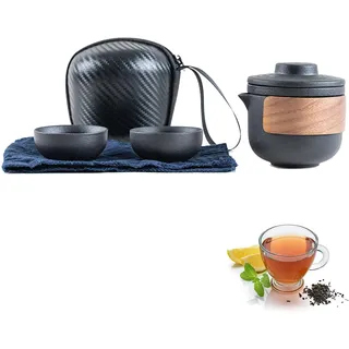 Keramik Teekannen Set, Mini Chinesische Kung-Fu Teekanne, Tragbares Japanisches Porzellan Reiseteeset mit Tee-Ei, Teetassen Reise Teeset mit Tragbare Tasche für Outdoor Picknick Reisen Geschenk