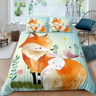 Bettwäsche-Set 220x240cm 3-teilig Mikrofaser Fuchs/Hase 3D-Druck