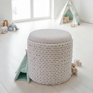 Möbel Boss Hocker Wolle 40 x 45 x 40 cm Creme/Beige