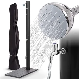 AREBOS Solardusche 20L mit Bodenplatte Gartendusche Pooldusche Set Schwarz