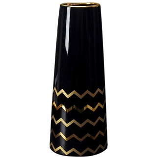 HCHLQLZ 25cm Schwarz Gold Vase Keramik Vasen Blumenvase Deko Dekoration
