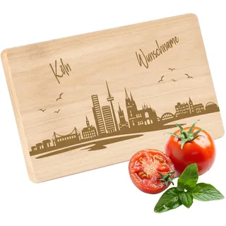 Gravur-Max Frühstücksbrettchen mit Skyline Gravur "Köln" – personalisierbar mit Wunschname – Personalisiertes Holz Schneidebrettchen, 22x12x1 cm, Unbehandeltes Buchenholz – ideal als Geschenk