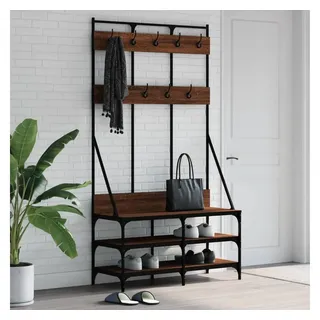 furnicato Kleiderständer mit Schuhablage 100x40x184 cm Braun Eichen-Optik, Garderobenständer mit integrierter Schuhablage für kleine Räume braun
