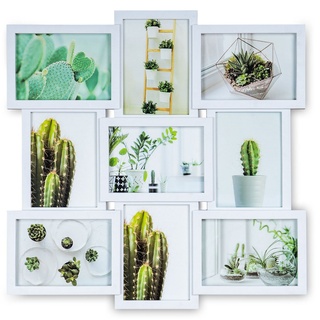 Levandeo® Bilderrahmen Collage, Bilderrahmen 51,5x51,5cm Weiß 9 Fotos 13x18 Fotorahmen Collage weiß