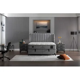 BAMBI YATAK Boxspringbett Set, Bambi Blacksand, Schlafzimmerbett, Funktionsbett, H4 (Hart) (1 x Matratze, 2 x Bettkasten, 1 x Bettkopfteil), Magnetischer Schwarzer Sand, Taschenfederkern, Matratzenhöhe: 32 cm 120 cm x 200 cm