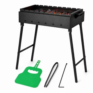 4BIG.fun Holzkohlegrill Mangal Holzkohlegrill 60x33 cm 2mm Stahl klappbar für 9 Spieße BBQ, Schaschlikgrill Garten Terrasse Outdoor, Standgrill Schaschlik Gartengrill, Klappgrill Campinggrill Kompakt Robust schwarz