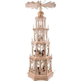 Manufaktur Holger Seidel Weihnachtspyramide 4-stöckige Pyramide Walddesign - elektrisch mit Figuren (135cm) von Ma
