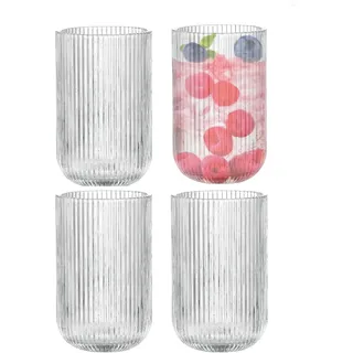 Zoha Riffle Cup Long Gläser 4er Set - 400 ml Teegläser | Trinkgläser für Heiß- und Kaltgetränke | Design Riffle Glass aus Borosilikatglas - Spülmaschinengeeignetes Iced Coffee Glas oder Cocktailglas