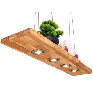 FRIESENLICHT LEA Holz Hängelampe rustikal Led Vintage Set Leuchte Eiche Massiv 100,120,150, 180 cm GU10 (1.Dimmbar über Wanddimmer, 100 cm/ 4 Spots)