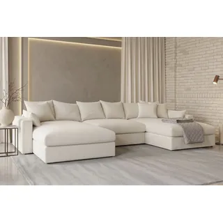 Wohnlandschaft OTTO HOME "Cosy Lounge U-Form, Breite 385 cm", beige (creme), B:385cm T:198cm, 100% Polyester, Sofas, Wohnlandschaft, Mega-Sofa mit Cordstoff bezogen, mit Federkern & 5 Zierkissen