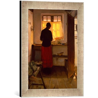 Gerahmtes Bild von Anna Kristine Ancher Das Mädchen in der Küche, Kunstdruck im hochwertigen handgefertigten Bilder-Rahmen, 30x40 cm, Silber Raya