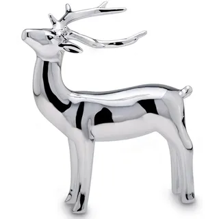 Große Stehende Silber Deko Rentier Figur & Geweih - Weihnachten Wildfigur 18 cm