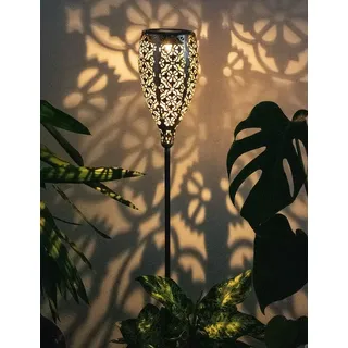 GLOBO LIGHTING LED Solarleuchte, LED-Leuchtmittel fest verbaut, Warmweiß, LED Solar Außen Steck Lampe Muster Balkon Deko Erdspieß Leuchte grau