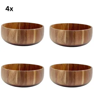 Bricard Servierschüssel Tiefe Massivholz-Salatschüssel in Block-Optik Akazie Holz Ø 22 cm, (4-tlg) braun