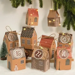 Adventskalender 24 Häuser zum Befüllen mit Zahlenaufklebern