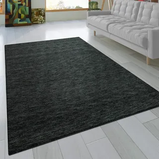 Paco Home Teppich Wohnzimmer Schlafzimmer Kurzflor Naturfaser Einfarbig Handgearbeitet Gabbeh Moderne Deko, Grösse:80x150 cm, Farbe:Anthrazit